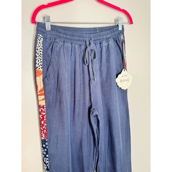 Knox Rose Blue Lyocell Jogger Small Boho Side Stripe Drawstring Casual Lounge - Picture 7 of 8